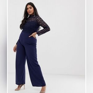 Club L London Navy Blue Lace Long Sleeve Jumpsuit NWT